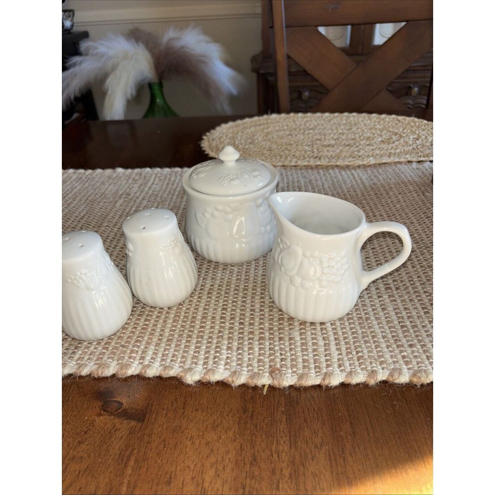 Libbey Classic White Porcelain   creamer, sugar bowl, salt and pepper shaker set